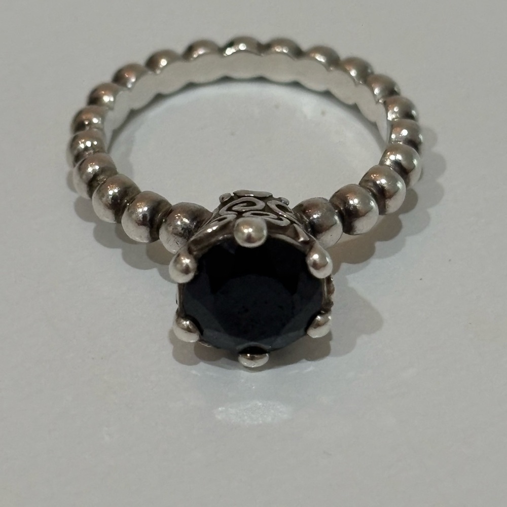 Retired Authentic Pandora Secret Winds Black Spinel Ring Sz 54/7
